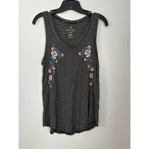 American Eagle Soft & Sexy Black & White Striped Floral Tank Top size small